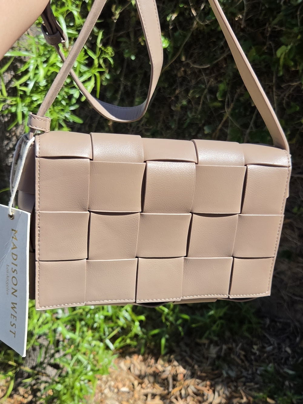 Madison West Woven Crossbody Bag - Nude Blush